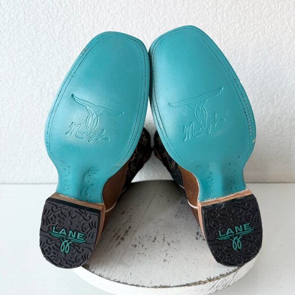 Lane BRIDLEWOOD Womens Square Toe Cowboy Boots 9.5 Brown Navy Western Cowgirl - Picture 10 of 13